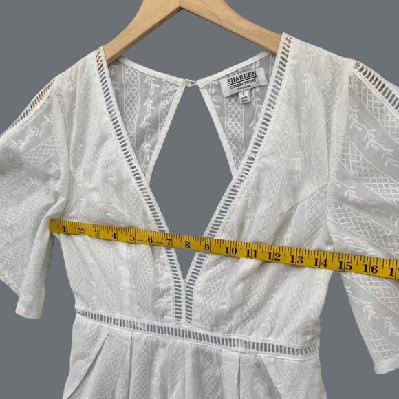 Shareen Collections Romper Womens White V Neck Bell Sleeve Tie Back Size 8 - Picture 8 of 13